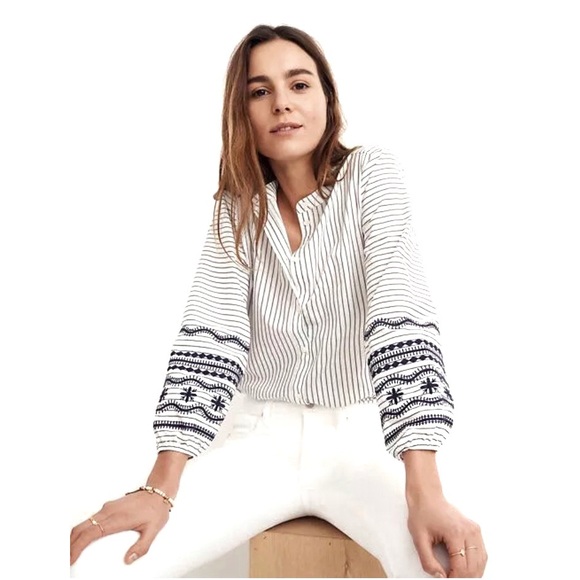 Madewell Tops - MADEWELL Button Down Shirt Navy Stripe Embroidered